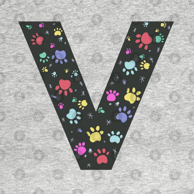 V letter  with colorful paw print by GULSENGUNEL